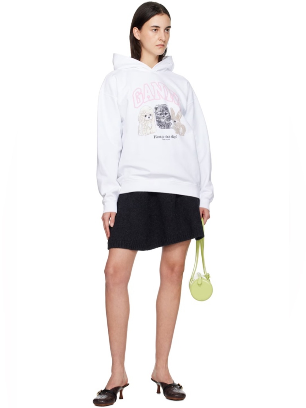 GANNI WHITE ANIMAL PRINT HOODIE IN BRIGHT WHITE - Picture 11 of 11